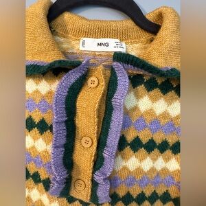 Mango Men's Cardigan - Gold, Purple, Green Argyle